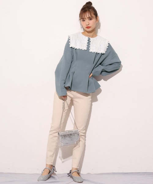 one after another NICE CLAUP(ワンアフターアナザーナイスクラップ)の「レース襟スウエット(Tシャツ/カットソー・レディース・アイボリー/ブラック/ブルー・FREE)」の7枚目の写真