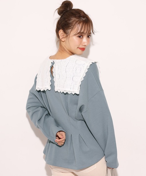one after another NICE CLAUP(ワンアフターアナザーナイスクラップ)の「レース襟スウエット(Tシャツ/カットソー・レディース・アイボリー/ブラック/ブルー・FREE)」の6枚目の写真