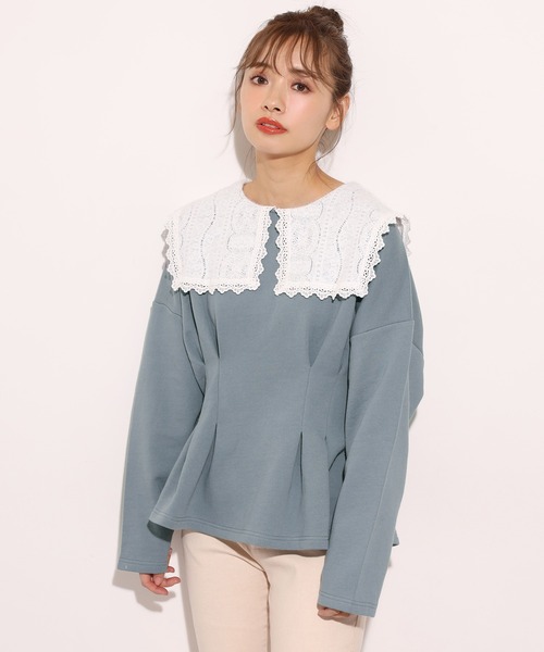 one after another NICE CLAUP(ワンアフターアナザーナイスクラップ)の「レース襟スウエット(Tシャツ/カットソー・レディース・アイボリー/ブラック/ブルー・FREE)」の5枚目の写真