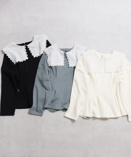one after another NICE CLAUP(ワンアフターアナザーナイスクラップ)の「レース襟スウエット(Tシャツ/カットソー・レディース・アイボリー/ブラック/ブルー・FREE)」の18枚目の写真