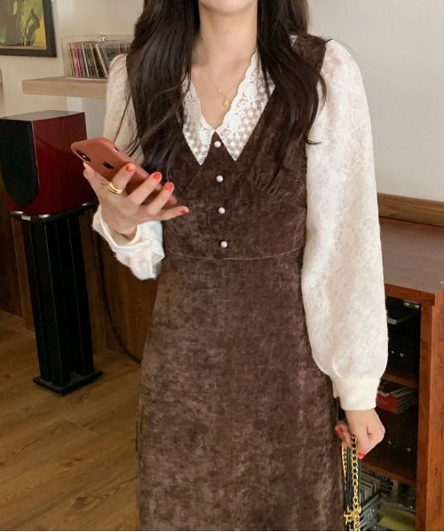Abitokyo アビトーキョー の Vネック袖異素材切り替えワンピース ワンピース Wear