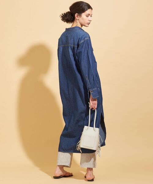 美品ビューティ＆ユース　デニムロングシャツワンピース　バンドカラー　デニムシャツ BEAUTY&YOUTH UNITED ARROWS（ビューティーアンドユース