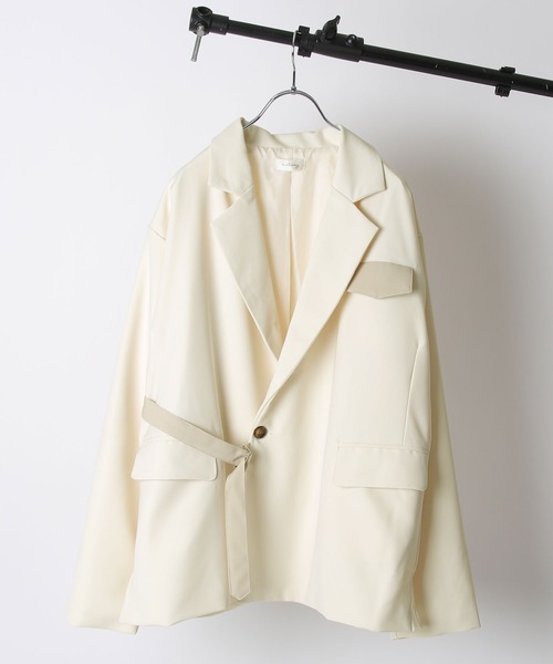 NILWAY（ニルウェイ）の「イージーケアツイル配色切替タイロッケンジャケット（テーラードジャケット・メンズ・ホワイト系/ブラック系・SMALL/MEDIUM/LARGE）」の14枚目の写真