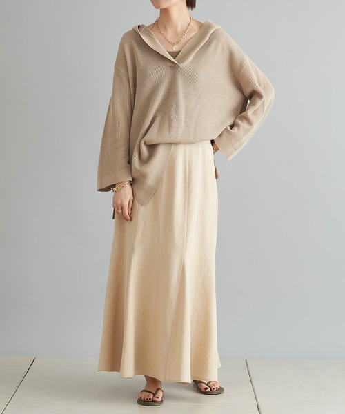 DouDou（ドゥドゥ）の「麻混フーディー（ニット/セーター・レディース・ベージュ/ブラック・FREE）」の3枚目の写真