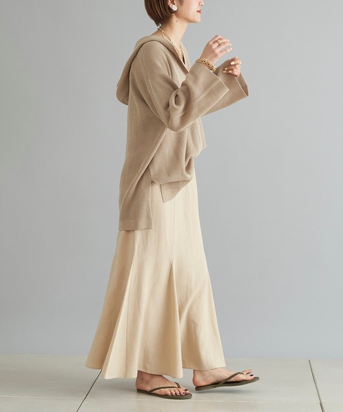 DouDou（ドゥドゥ）の「麻混フーディー（ニット/セーター・レディース・ベージュ/ブラック・FREE）」の5枚目の写真