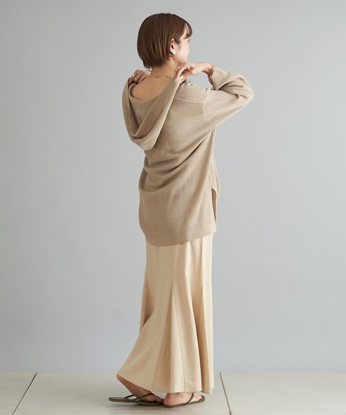 DouDou（ドゥドゥ）の「麻混フーディー（ニット/セーター・レディース・ベージュ/ブラック・FREE）」の6枚目の写真