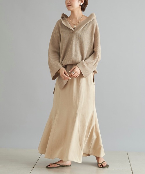 DouDou（ドゥドゥ）の「麻混フーディー（ニット/セーター・レディース・ベージュ/ブラック・FREE）」の9枚目の写真