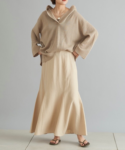 DouDou（ドゥドゥ）の「麻混フーディー（ニット/セーター・レディース・ベージュ/ブラック・FREE）」の11枚目の写真