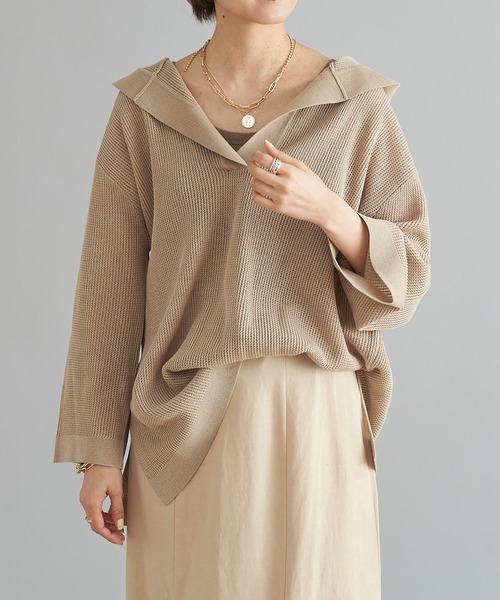 DouDou（ドゥドゥ）の「麻混フーディー（ニット/セーター・レディース・ベージュ/ブラック・FREE）」の13枚目の写真