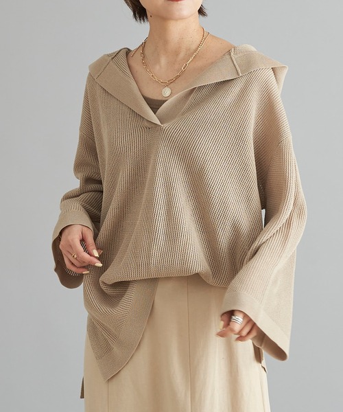 DouDou（ドゥドゥ）の「麻混フーディー（ニット/セーター・レディース・ベージュ/ブラック・FREE）」の14枚目の写真