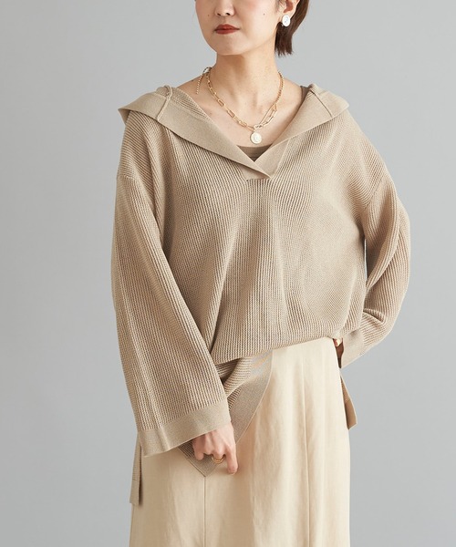 DouDou（ドゥドゥ）の「麻混フーディー（ニット/セーター・レディース・ベージュ/ブラック・FREE）」の15枚目の写真