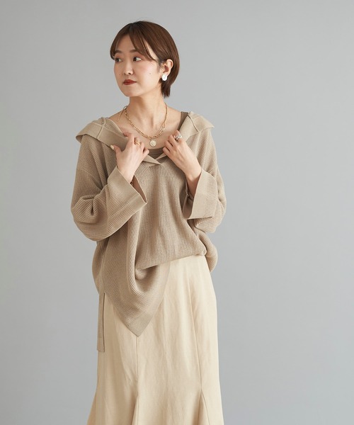 DouDou（ドゥドゥ）の「麻混フーディー（ニット/セーター・レディース・ベージュ/ブラック・FREE）」の21枚目の写真