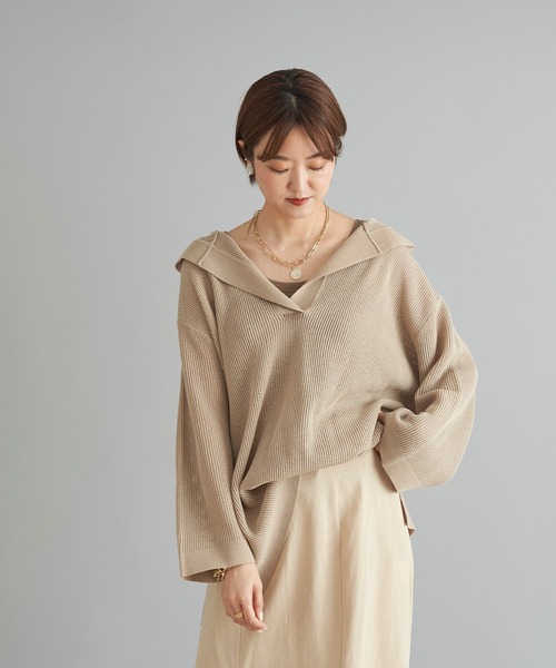 DouDou（ドゥドゥ）の「麻混フーディー（ニット/セーター・レディース・ベージュ/ブラック・FREE）」の22枚目の写真