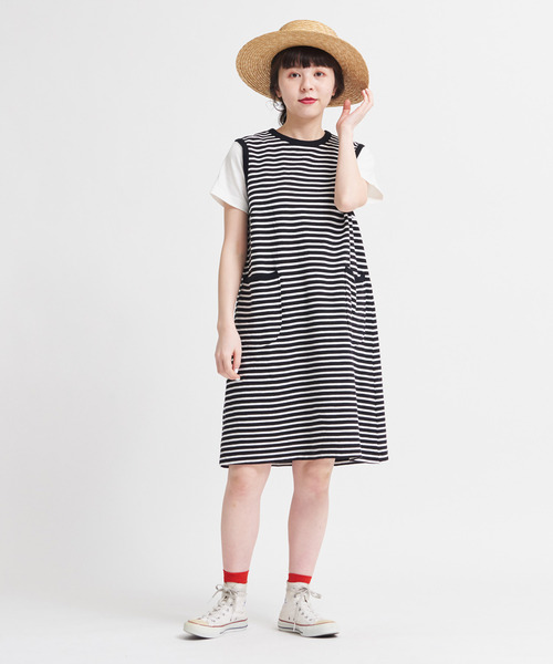 CHILD WOMAN（チャイルドウーマン）の「☆リップルムジ/ボーダー　ノースリワンピース（ワンピース・レディース・レッド/その他/ブラック・FREE）」の3枚目の写真