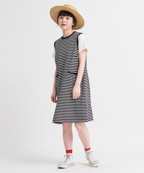 CHILD WOMAN（チャイルドウーマン）の「☆リップルムジ/ボーダー　ノースリワンピース（ワンピース・レディース・レッド/その他/ブラック・FREE）」の4枚目の写真