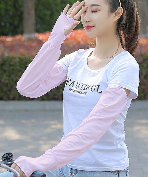 DAY CLOSET（デイ クローゼット）の「【UVカット/フィンガーホール付き】ロング丈 UVアームカバー レディース（アームカバー・レディース・ライトブルー/ライトグレー/ピンク/ミント/ブラック/スモークピンク/ライラック/ホワイト・ONE SIZE）」の15枚目の写真