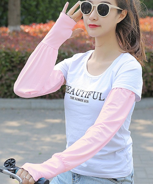 DAY CLOSET（デイ クローゼット）の「【UVカット/フィンガーホール付き】ロング丈 UVアームカバー レディース（アームカバー・レディース・ライトブルー/ライトグレー/ピンク/ミント/ブラック/スモークピンク/ライラック/ホワイト・ONE SIZE）」の17枚目の写真