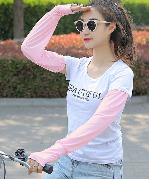 DAY CLOSET（デイ クローゼット）の「【UVカット/フィンガーホール付き】ロング丈 UVアームカバー レディース（アームカバー・レディース・ライトブルー/ライトグレー/ピンク/ミント/ブラック/スモークピンク/ライラック/ホワイト・ONE SIZE）」の18枚目の写真