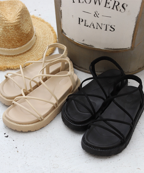 REAL CUBE（リアルキューブ）の「レースアッププラットフォームサンダル（サンダル・レディース・ブラック/オフホワイト・M/L）」の3枚目の写真