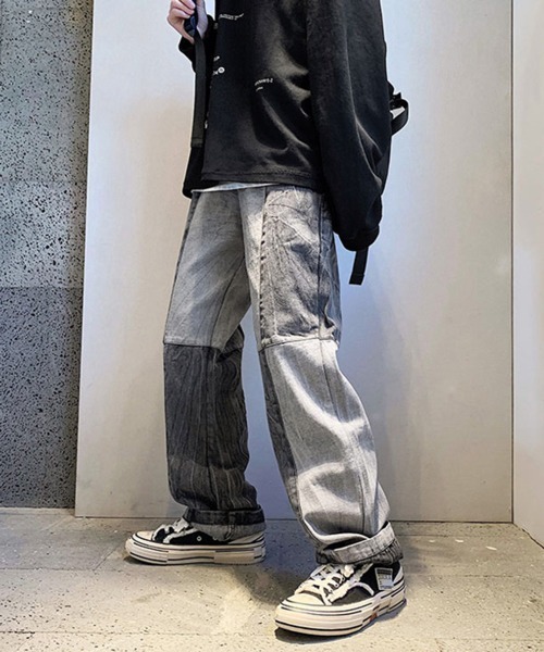 NOWLE(ノウル)の「【NOWLE】ステッチ 切替 ワイドレッグ デニムパンツ(デニムパンツ・メンズ・ブラック/ブルー/ブラック系2/ブルー系2・MEDIUM/LARGE/X-LARGE)」の6枚目の写真