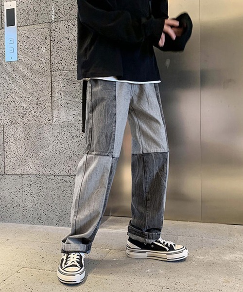 NOWLE(ノウル)の「【NOWLE】ステッチ 切替 ワイドレッグ デニムパンツ(デニムパンツ・メンズ・ブラック/ブルー/ブラック系2/ブルー系2・MEDIUM/LARGE/X-LARGE)」の11枚目の写真