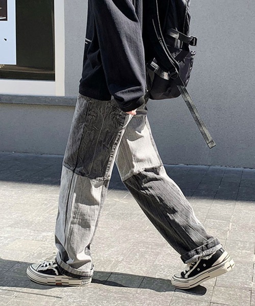 NOWLE(ノウル)の「【NOWLE】ステッチ 切替 ワイドレッグ デニムパンツ(デニムパンツ・メンズ・ブラック/ブルー/ブラック系2/ブルー系2・MEDIUM/LARGE/X-LARGE)」の15枚目の写真