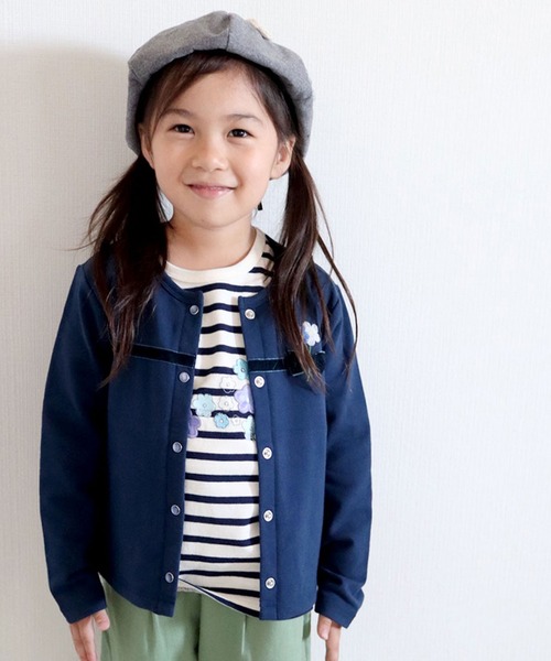 KP(ケーピー)の「リボン付きストレッチミニ裏毛ガーディガン(100-130cm)(カーディガン/ボレロ・キッズ・ピンク/オートミール/ブルー系その他・110cm/100cm/120cm/130cm)」の1枚目の写真