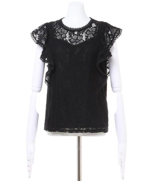 INGNI(イング)の「レースフリルトップス(Tシャツ/カットソー・レディース・モカ/オフホワイト/ブラック・M)」の4枚目の写真