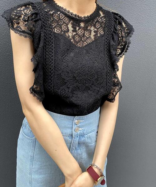 INGNI(イング)の「レースフリルトップス(Tシャツ/カットソー・レディース・モカ/オフホワイト/ブラック・M)」の9枚目の写真