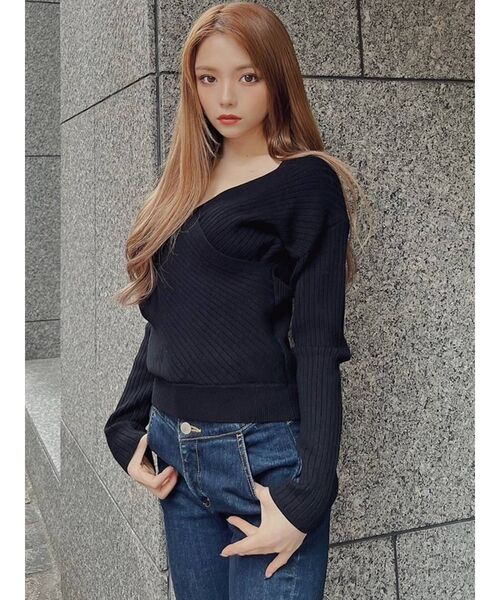 RESEXXY(リゼクシー)の「カシュクールニットトップス(ニット/セーター・レディース・ベージュ/レッド/ブラック/アイボリー・FREE)」の6枚目の写真