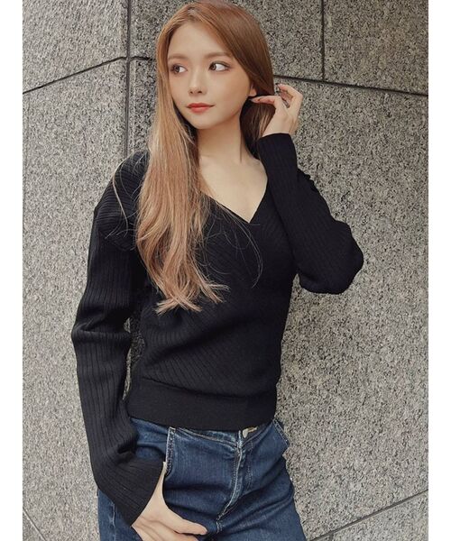 RESEXXY(リゼクシー)の「カシュクールニットトップス(ニット/セーター・レディース・ベージュ/レッド/ブラック/アイボリー・FREE)」の7枚目の写真