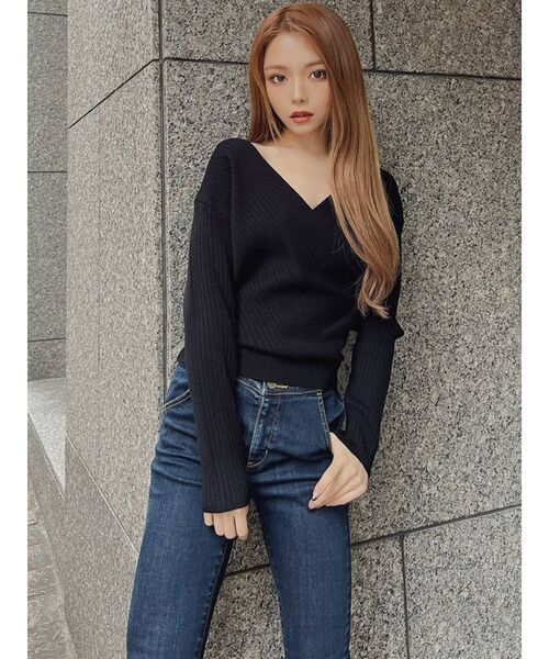 RESEXXY(リゼクシー)の「カシュクールニットトップス(ニット/セーター・レディース・ベージュ/レッド/ブラック/アイボリー・FREE)」の8枚目の写真