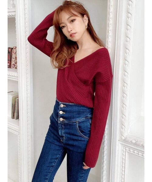 RESEXXY(リゼクシー)の「カシュクールニットトップス(ニット/セーター・レディース・ベージュ/レッド/ブラック/アイボリー・FREE)」の9枚目の写真