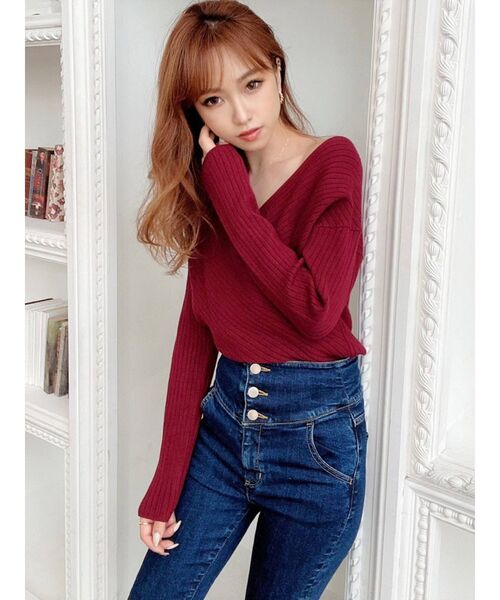 RESEXXY(リゼクシー)の「カシュクールニットトップス(ニット/セーター・レディース・ベージュ/レッド/ブラック/アイボリー・FREE)」の10枚目の写真