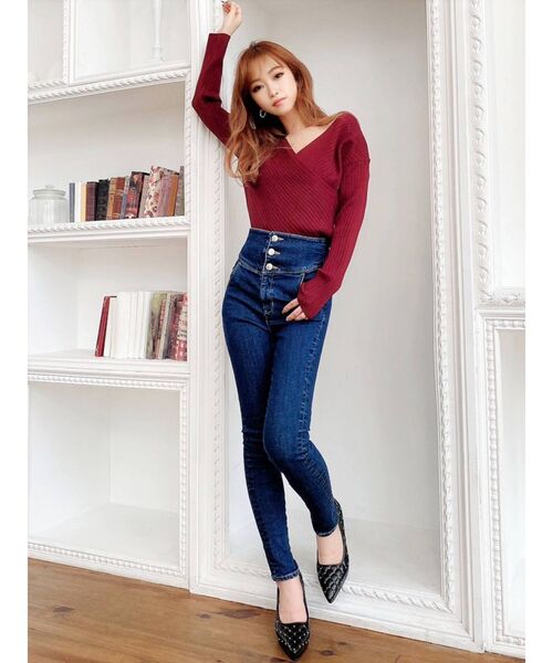 RESEXXY(リゼクシー)の「カシュクールニットトップス(ニット/セーター・レディース・ベージュ/レッド/ブラック/アイボリー・FREE)」の12枚目の写真