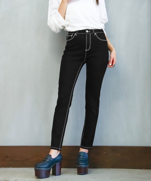 Newlyme(ニューリーミー)の「美脚デニムストレッチスキニーパンツ(デニムパンツ・レディース・ライトグレー/ブラック/グレー/インディゴブルー/ブラック系その他/ライトインディゴブルー・SMALL/MEDIUM/LARGE/X-LARGE/XX-LARGE)」の2枚目の写真