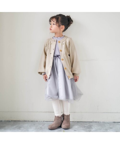 apres les cours（アプレレクール）の「ぽんぽんカーディガン（カーディガン/ボレロ・キッズ・ライトグレー/アイボリー・90/100/120/140）」の15枚目の写真