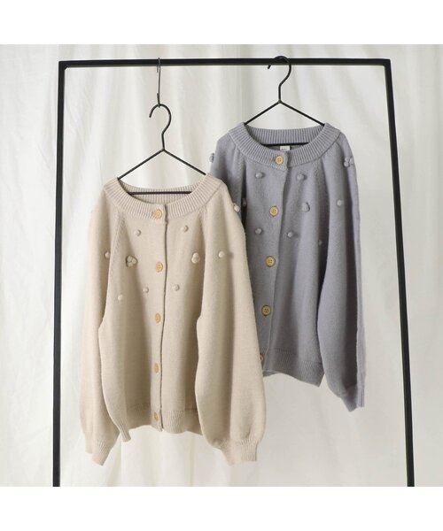 apres les cours（アプレレクール）の「ぽんぽんカーディガン（カーディガン/ボレロ・キッズ・ライトグレー/アイボリー・90/100/120/140）」の9枚目の写真