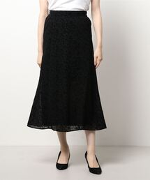 シフォンフロッキー花柄セミフレアスカート[M3397]