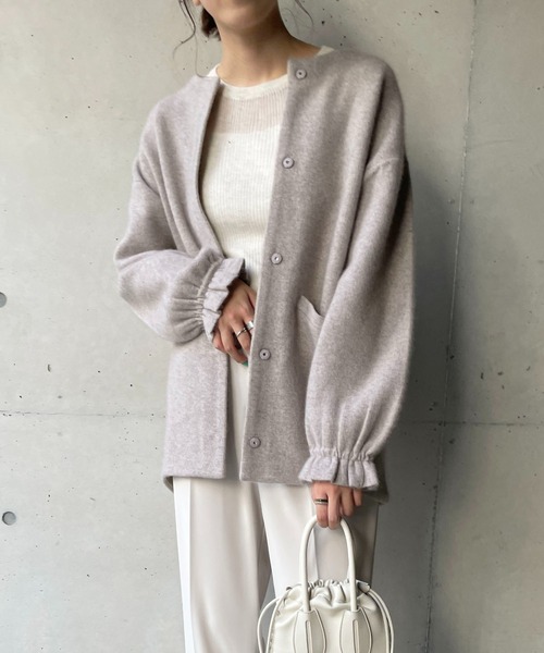 CAPRICIEUX LE'MAGE（カプリシューレマージュ）の「ラクーンMIXニットブルゾン（ブルゾン・レディース・ブラック/グレイッシュベージュ・FREE）」の2枚目の写真