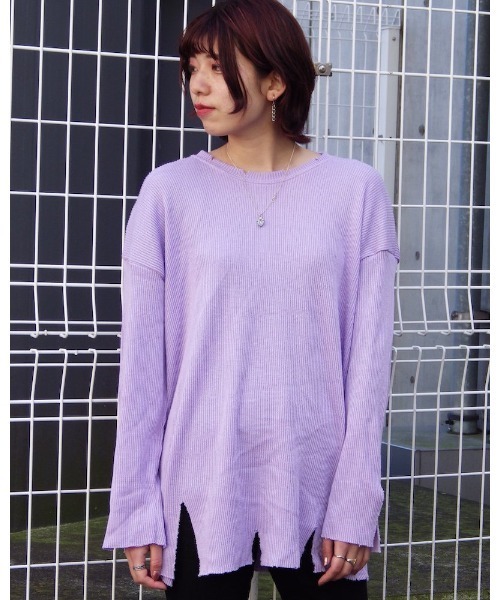 VIBGYOR（ヴィブジョー）の「【Re:one】-NINE NUTS-  GRUNGE KNIT TEE(MA)（ニット/セーター・メンズ・オリーブ/ラベンダー・FREE）」の2枚目の写真