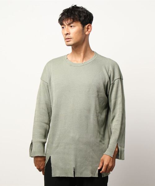 VIBGYOR（ヴィブジョー）の「【Re:one】-NINE NUTS-  GRUNGE KNIT TEE(MA)（ニット/セーター・メンズ・オリーブ/ラベンダー・FREE）」の18枚目の写真