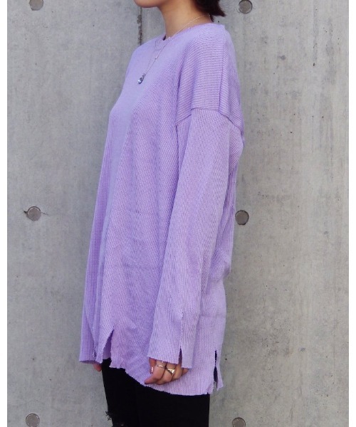 VIBGYOR（ヴィブジョー）の「【Re:one】-NINE NUTS-  GRUNGE KNIT TEE(MA)（ニット/セーター・メンズ・オリーブ/ラベンダー・FREE）」の13枚目の写真