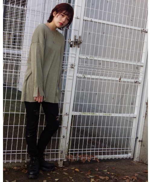 VIBGYOR（ヴィブジョー）の「【Re:one】-NINE NUTS-  GRUNGE KNIT TEE(MA)（ニット/セーター・メンズ・オリーブ/ラベンダー・FREE）」の19枚目の写真