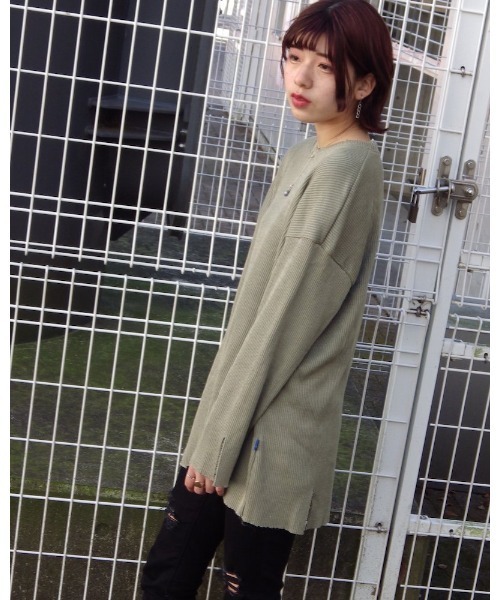 VIBGYOR（ヴィブジョー）の「【Re:one】-NINE NUTS-  GRUNGE KNIT TEE(MA)（ニット/セーター・メンズ・オリーブ/ラベンダー・FREE）」の20枚目の写真