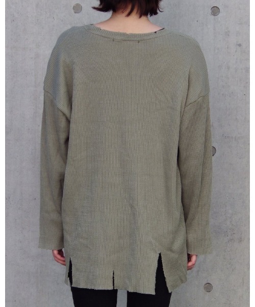 VIBGYOR（ヴィブジョー）の「【Re:one】-NINE NUTS-  GRUNGE KNIT TEE(MA)（ニット/セーター・メンズ・オリーブ/ラベンダー・FREE）」の5枚目の写真