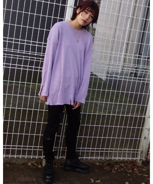 VIBGYOR（ヴィブジョー）の「【Re:one】-NINE NUTS-  GRUNGE KNIT TEE(MA)（ニット/セーター・メンズ・オリーブ/ラベンダー・FREE）」の10枚目の写真