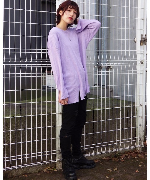 VIBGYOR（ヴィブジョー）の「【Re:one】-NINE NUTS-  GRUNGE KNIT TEE(MA)（ニット/セーター・メンズ・オリーブ/ラベンダー・FREE）」の11枚目の写真