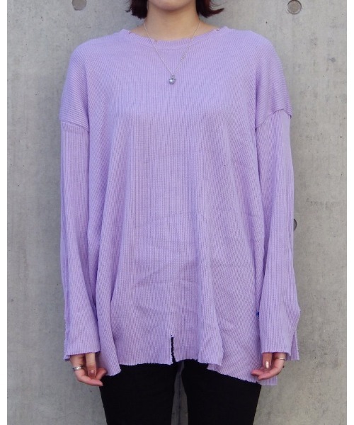 VIBGYOR（ヴィブジョー）の「【Re:one】-NINE NUTS-  GRUNGE KNIT TEE(MA)（ニット/セーター・メンズ・オリーブ/ラベンダー・FREE）」の12枚目の写真
