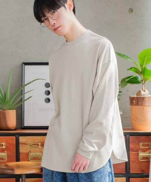 improves（インプローブス）の「ワッフル ラウンド ロンT（Tシャツ/カットソー・メンズ・ブラック/ダークブラウン/ネイビー/グレー/杢グレー/ナチュラル/グレイッシュベージュ・MEDIUM/LARGE）」の6枚目の写真